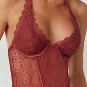 Out From Under Lace Halter Bustier Top Rust Orange Scallop Trim Boho Festival L
